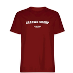 Graeme Sharp t-shirt – red men's t-shirt with white Graeme Sharp letters and Players Couture logo on the chest