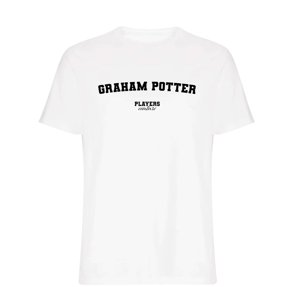 Graham Potter men's T-shirt in white with bold name lettering