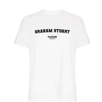Graham Stuart men's T-shirt in white with bold name lettering