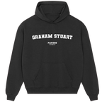 Graham Stuart hoodie – black men's hoodie with white Graham Stuart letters and Players Couture logo on the chest