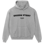 Graham Stuart hoodie – grey men's hoodie with black Graham Stuart letters and Players Couture logo on the chest