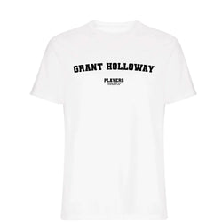 Grant Holloway men's T-shirt in white with bold name lettering