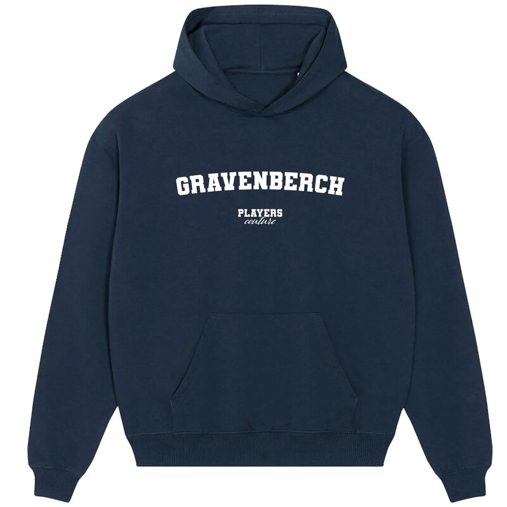 Navy Players Couture men's hoodie with GRAVENBERCH text and front pocket, sports fashion
