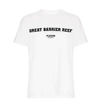 Great Barrier Reef men's T-shirt in white with bold name lettering