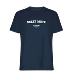 Great Muta t-shirt – navy men's t-shirt with white Great Muta letters and Players Couture logo on the chest