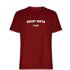Great Muta t-shirt – red men's t-shirt with white Great Muta letters and Players Couture logo on the chest