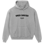 Greg Davies hoodie – grey men's hoodie with black Greg Davies letters and Players Couture logo on the chest