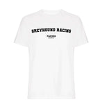 Greyhound Racing men's T-shirt in white with bold name lettering