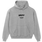 Griff hoodie – grey men's hoodie with black Griff letters and Players Couture logo on the chest