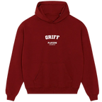 Griff hoodie – red men's hoodie with white Griff letters and Players Couture logo on the chest