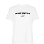 Grigor Dimitrov men's T-shirt in white with bold name lettering