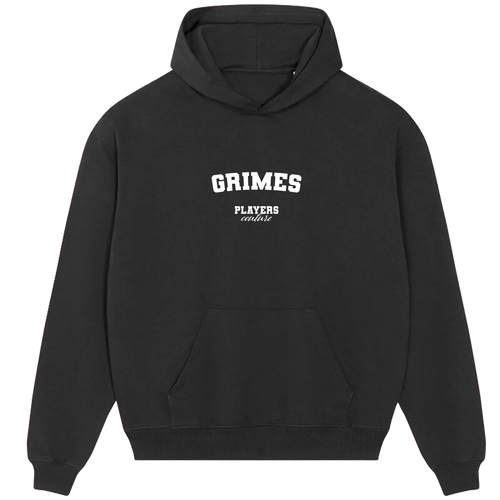 Grimes hoodie – black men's hoodie with white Grimes letters and Players Couture logo on the chest