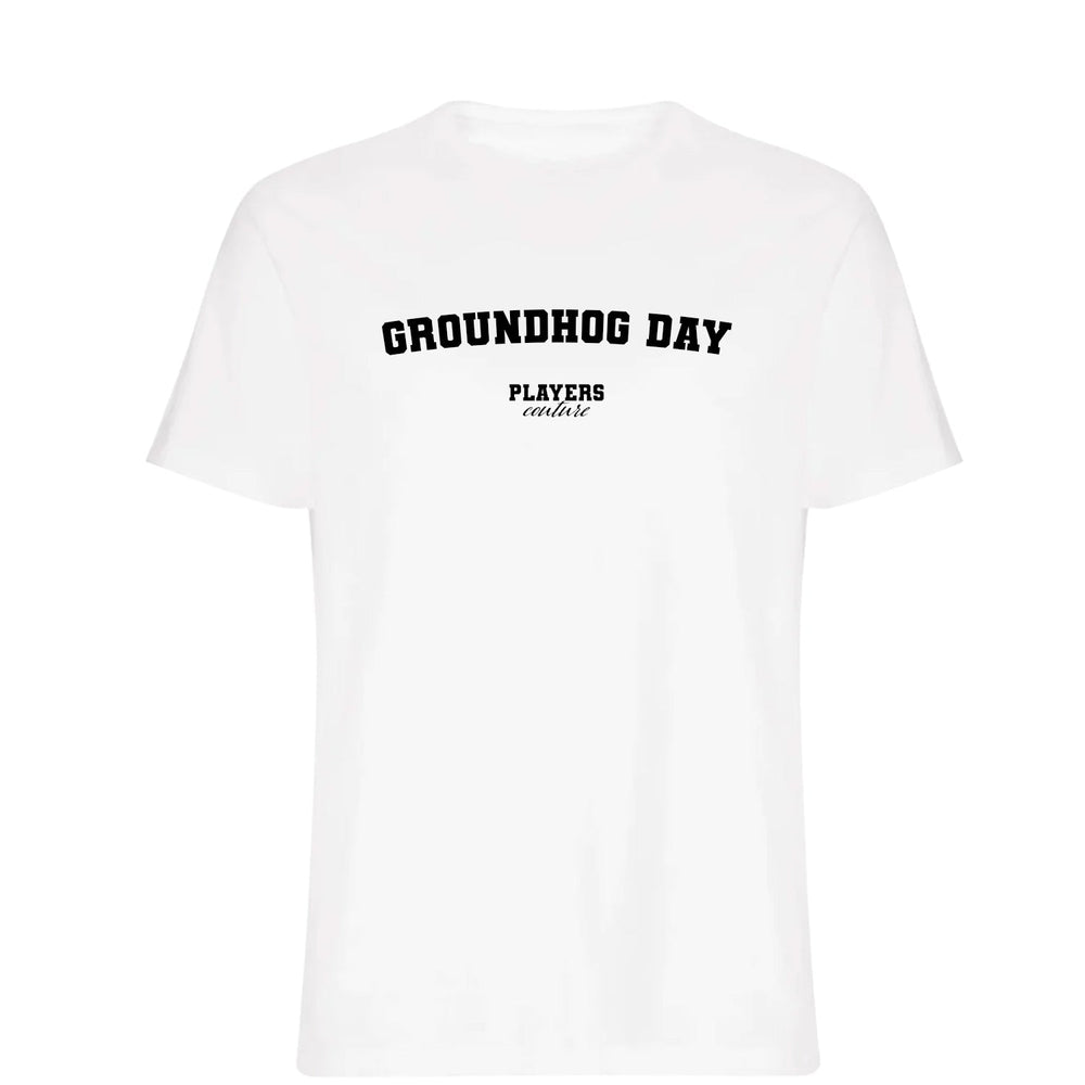 Groundhog Day men's T-shirt in white with bold name lettering