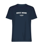 Gucci Mane t-shirt – navy men's t-shirt with white Gucci Mane letters and Players Couture logo on the chest