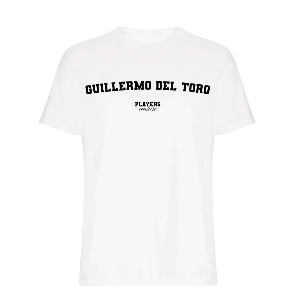Guillermo del Toro men's T-shirt in white with bold name lettering