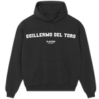 Guillermo del Toro hoodie – black men's hoodie with white Guillermo del Toro letters and Players Couture logo on the chest