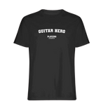 Guitar Hero t-shirt – black men's t-shirt with white Guitar Hero letters and Players Couture logo on the chest