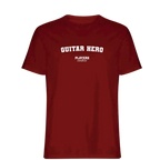Guitar Hero t-shirt – red men's t-shirt with white Guitar Hero letters and Players Couture logo on the chest