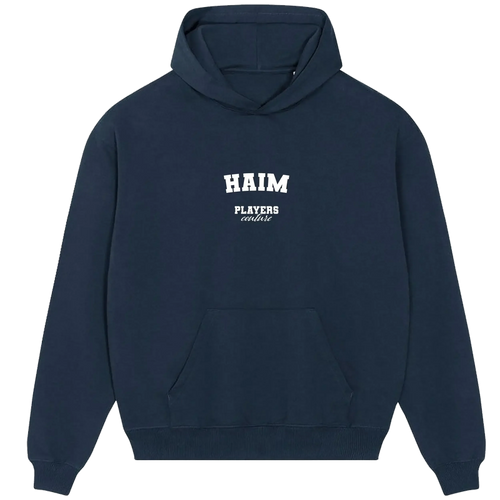 Haim hoodie – navy men's hoodie with white Haim letters and Players Couture logo on the chest
