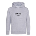 Haaland hoodie – grey kids' hoodie with black Haaland letters and Players Couture logo on the chest