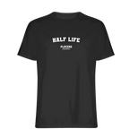 Half Life t-shirt – black men's t-shirt with white Half Life letters and Players Couture logo on the chest