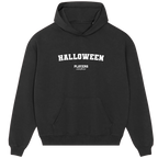 Halloween hoodie – black men's hoodie with white Halloween letters and Players Couture logo on the chest
