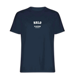 Halo t-shirt – navy men's t-shirt with white Halo letters and Players Couture logo on the chest