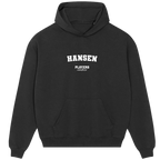 Black Players Couture men's hoodie with white Hansen logo and kangaroo pocket
