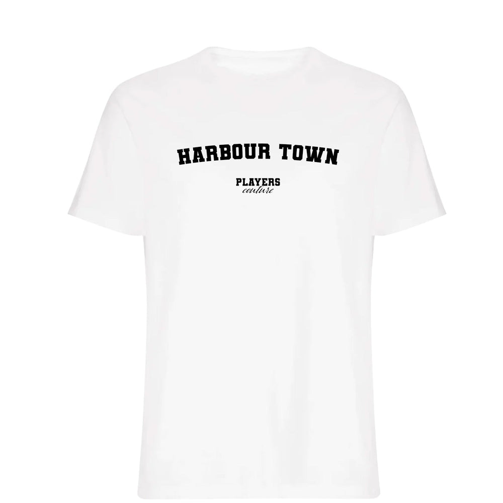 Harbour Town men's T-shirt in white with bold name lettering