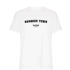 Harbour Town men's T-shirt in white with bold name lettering