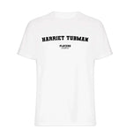 Harriet Tubman t-shirt – white men's t-shirt with black Harriet Tubman letters and Players Couture logo on the chest