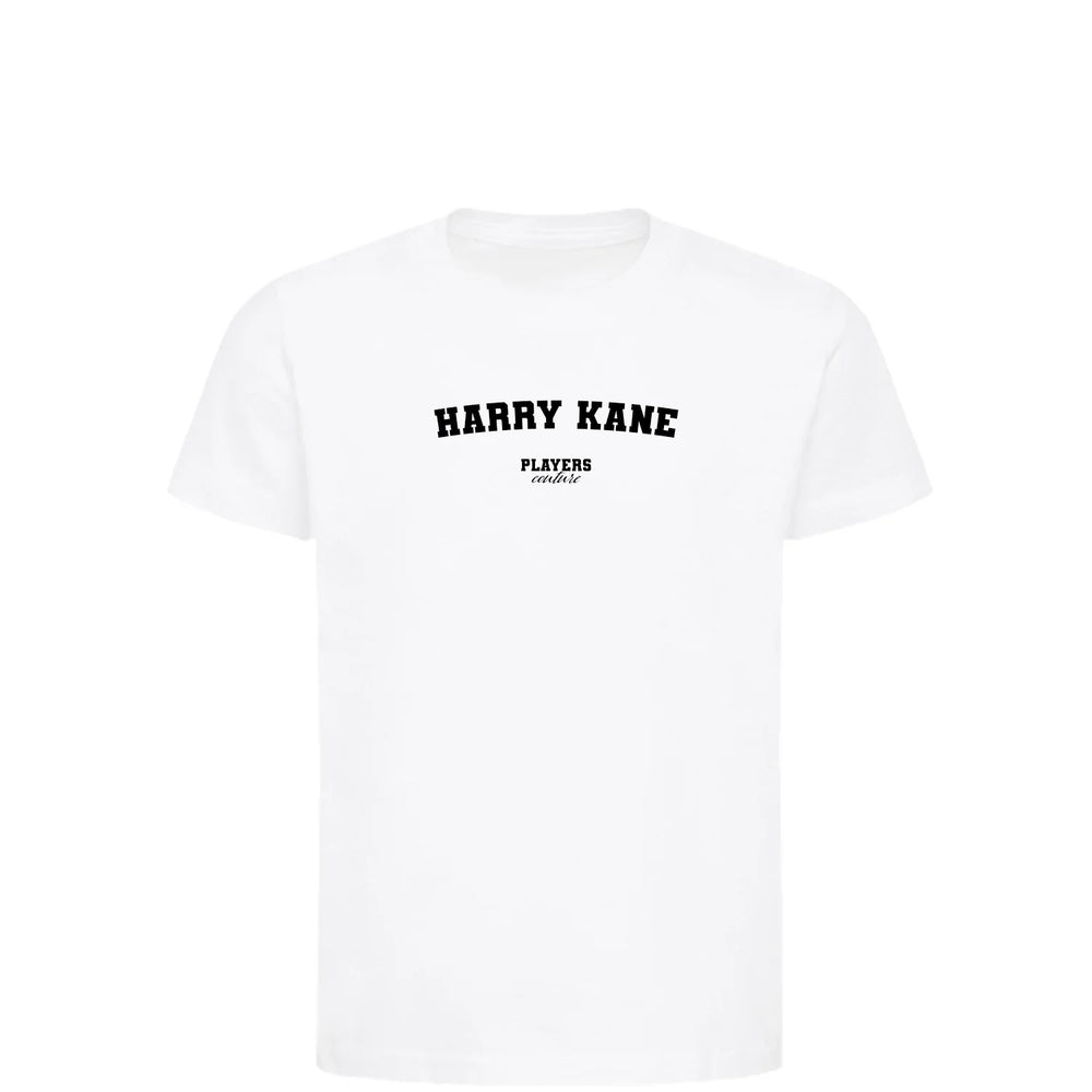 Harry Kane t-shirt – white kids' t-shirt with black Harry Kane letters and Players Couture logo on the chest
