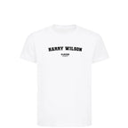 Harry Wilson t-shirt – white kids' t-shirt with black Harry Wilson letters and Players Couture logo on the chest