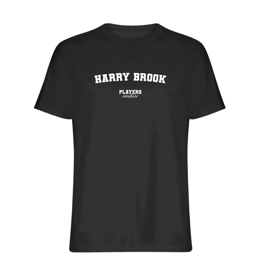 Harry Brook t-shirt – black men's t-shirt with white Harry Brook letters and Players Couture logo on the chest