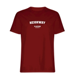 Heighway t-shirt – red men's t-shirt with white Heighway letters and Players Couture logo on the chest