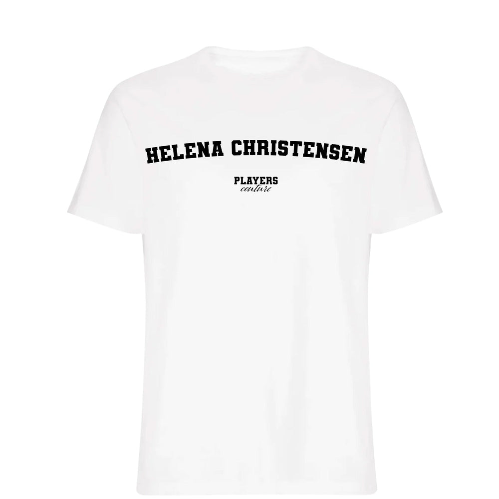 Helena Christensen men's T-shirt in white with bold name lettering