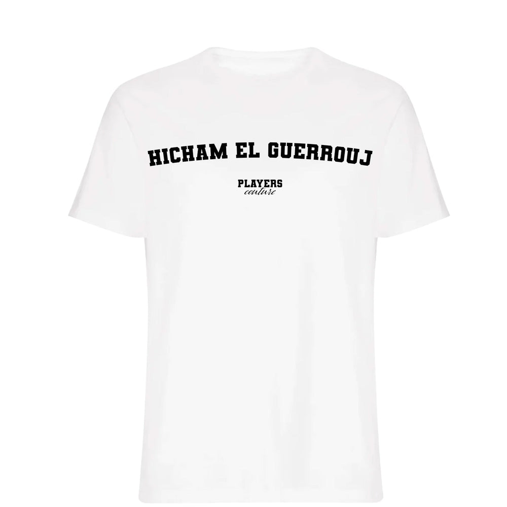 Hicham El Guerrouj men's T-shirt in white with bold name lettering
