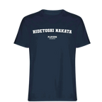 Hidetoshi Nakata t-shirt – navy men's t-shirt with white Hidetoshi Nakata letters and Players Couture logo on the chest