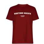 Hidetoshi Nakata t-shirt – red men's t-shirt with white Hidetoshi Nakata letters and Players Couture logo on the chest