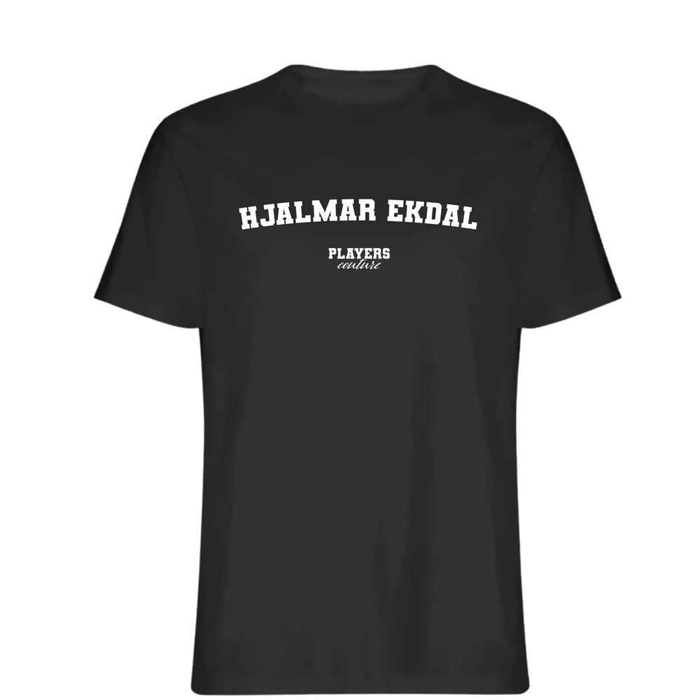 Hjalmar Ekdal t-shirt – black men's t-shirt with white Hjalmar Ekdal letters and Players Couture logo on the chest