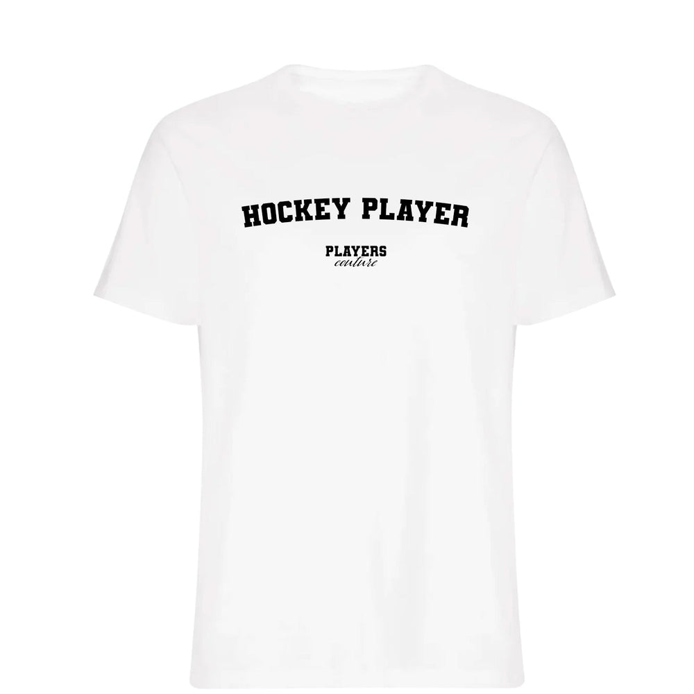 Hockey Player men's T-shirt in white with bold name lettering