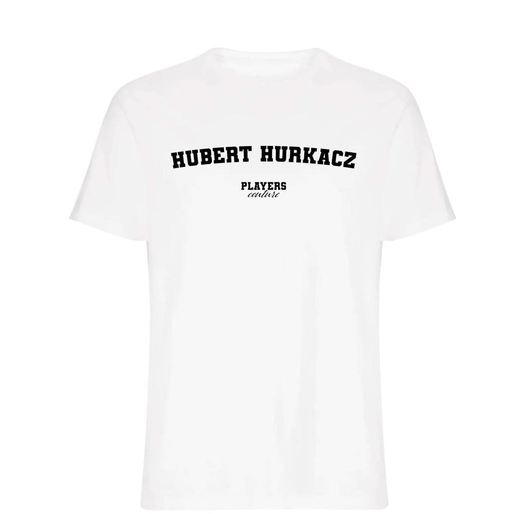 Hubert Hurkacz men's T-shirt in white with bold name lettering