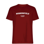 Huddersfield t-shirt – red men's t-shirt with white Huddersfield letters and Players Couture logo on the chest