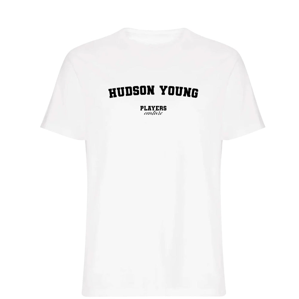 Hudson Young men's T-shirt in white with bold name lettering