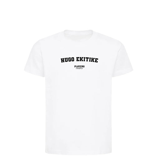 Hugo Ekitike t-shirt – white kids' t-shirt with black Hugo Ekitike letters and Players Couture logo on the chest
