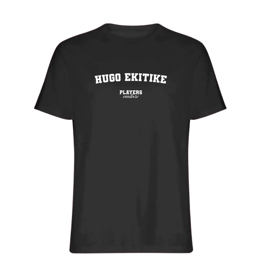 Hugo Ekitike t-shirt – black men's t-shirt with white Hugo Ekitike letters and Players Couture logo on the chest