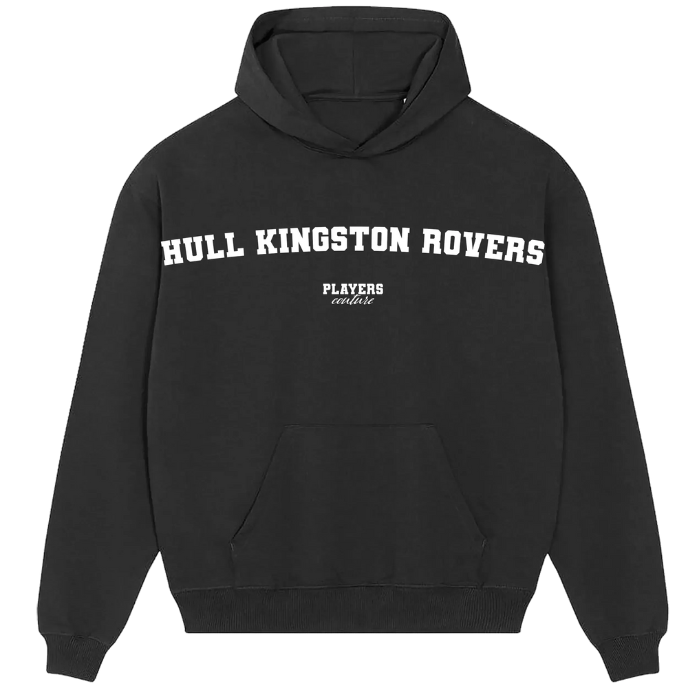 Hull Kingston Rovers hoodie – black men's hoodie with white Hull Kingston Rovers letters and Players Couture logo on the