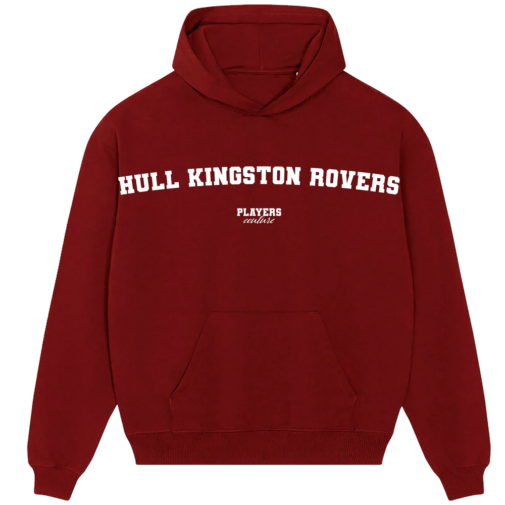 Hull Kingston Rovers hoodie – red men's hoodie with white Hull Kingston Rovers letters and Players Couture logo on the chest