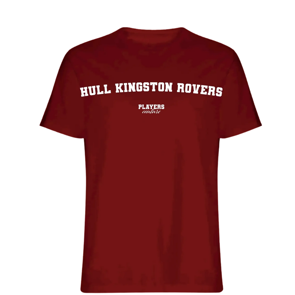 Hull Kingston Rovers t-shirt – red men's t-shirt with white Hull Kingston Rovers letters and Players Couture logo on the
