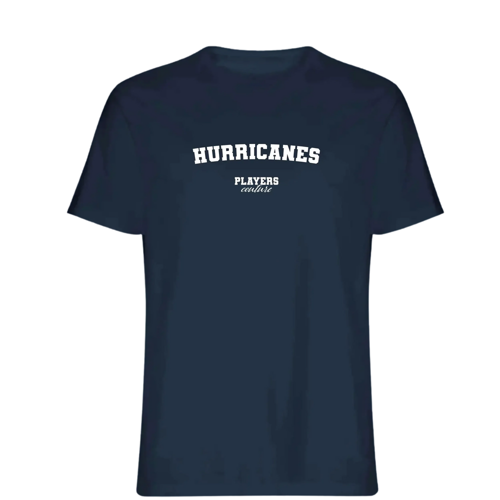 Hurricanes t-shirt – navy men's t-shirt with white Hurricanes letters and Players Couture logo on the chest